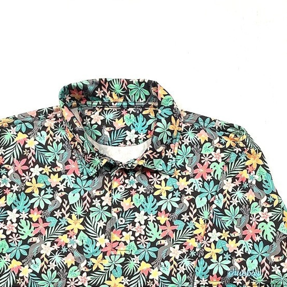 Chubbies Boomshakalaka Performance Polo Tropical Toucan Floral Black Mens L‎